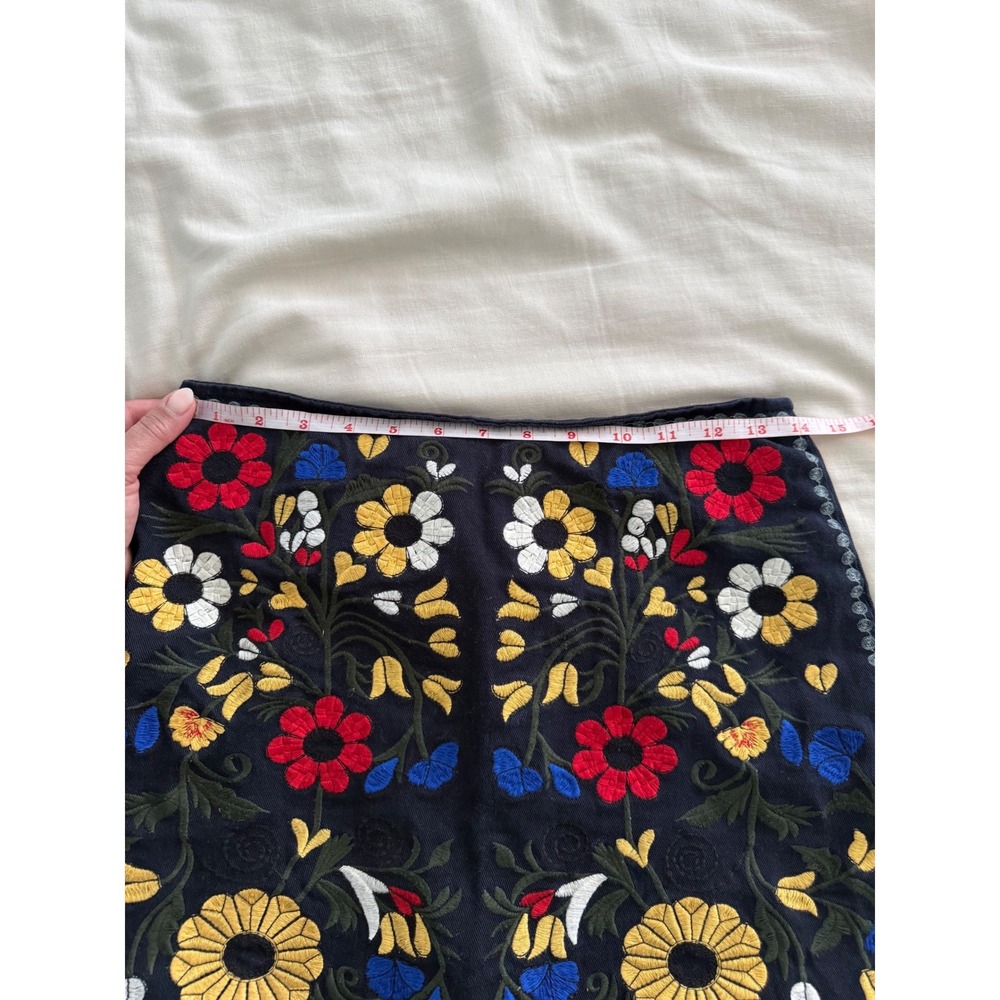 Velzera Embroidered Floral Mini Skirt Folk Art Cottagecore Boho 28 Waist - Picture 6 of 8